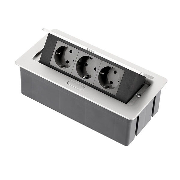 Shelbi STG-6M-3S-S Настольный бокс на 3 розетки 200В, шнур 1,5м,серебро