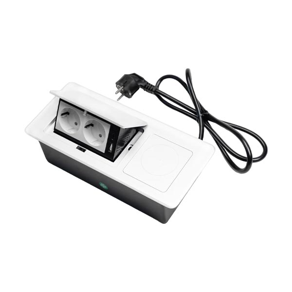 Shelbi STGW-4M-2S-1U1C-W Наст. бокс на 2 розетки 200В, 1 USB, 1Type-C, беспр. зарядка, 1,5 м, бел.